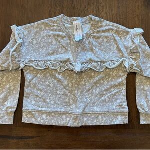 Gray Floral Ruffle Lightweight Long Sleeve Shirt